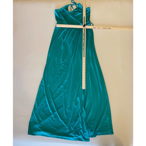 TEAL BACKLESS TIE DRESS FEATHERS SIZE LARGE NWT - Picture 5 of 5